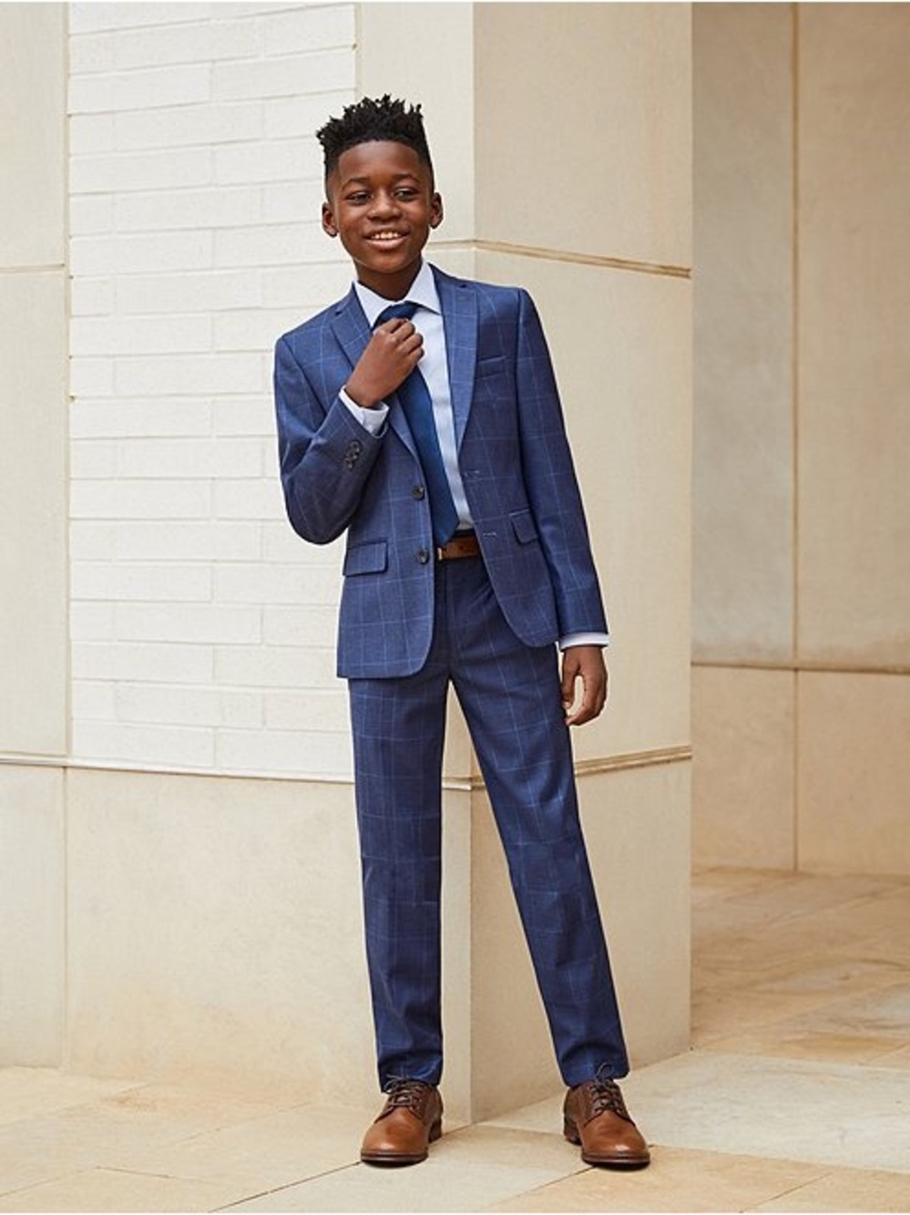 Class Club Blue Windowpane Boys Suit Two-Piece Set